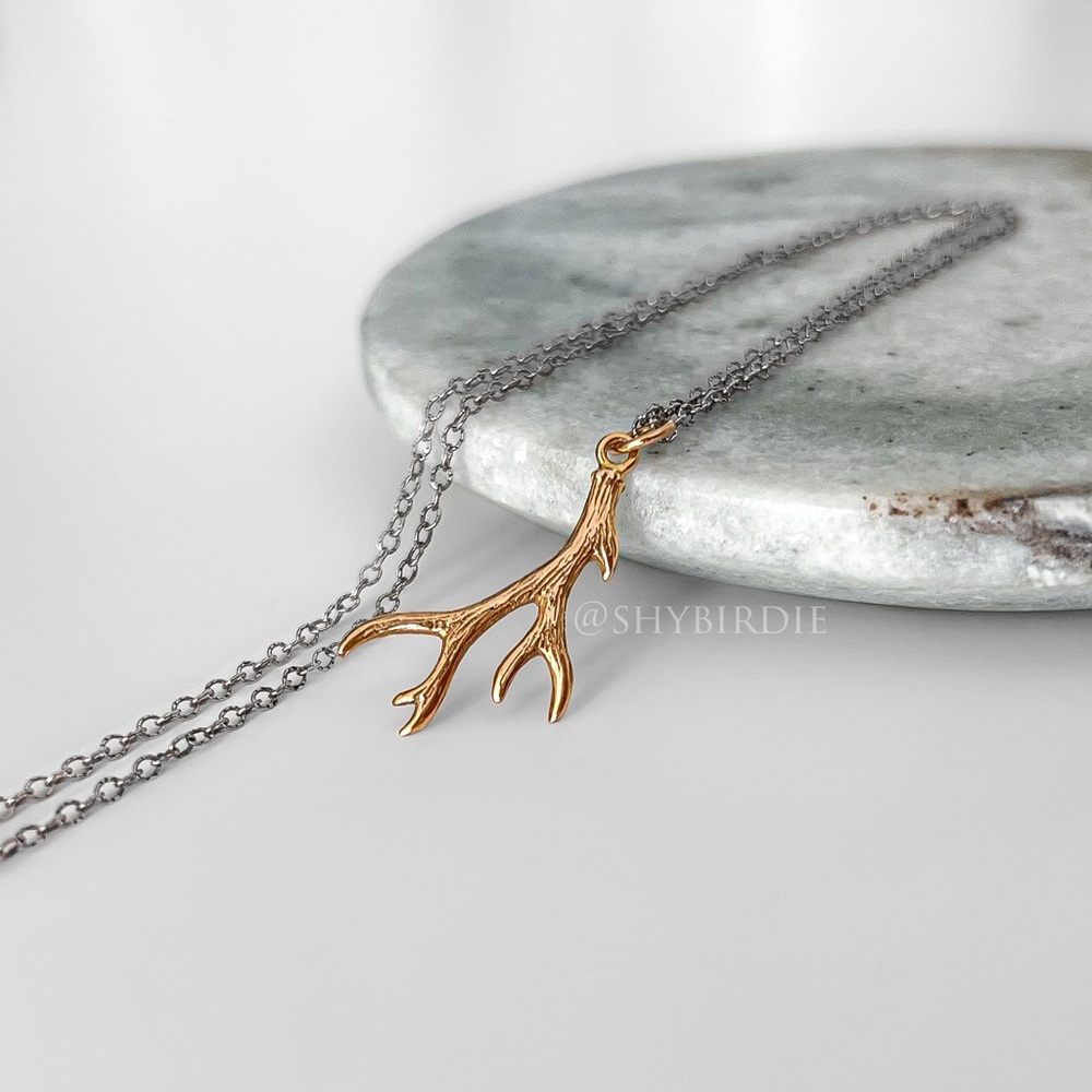 NEW Artisan Small Bronze Antler Pendant on Sterling Silver Chain